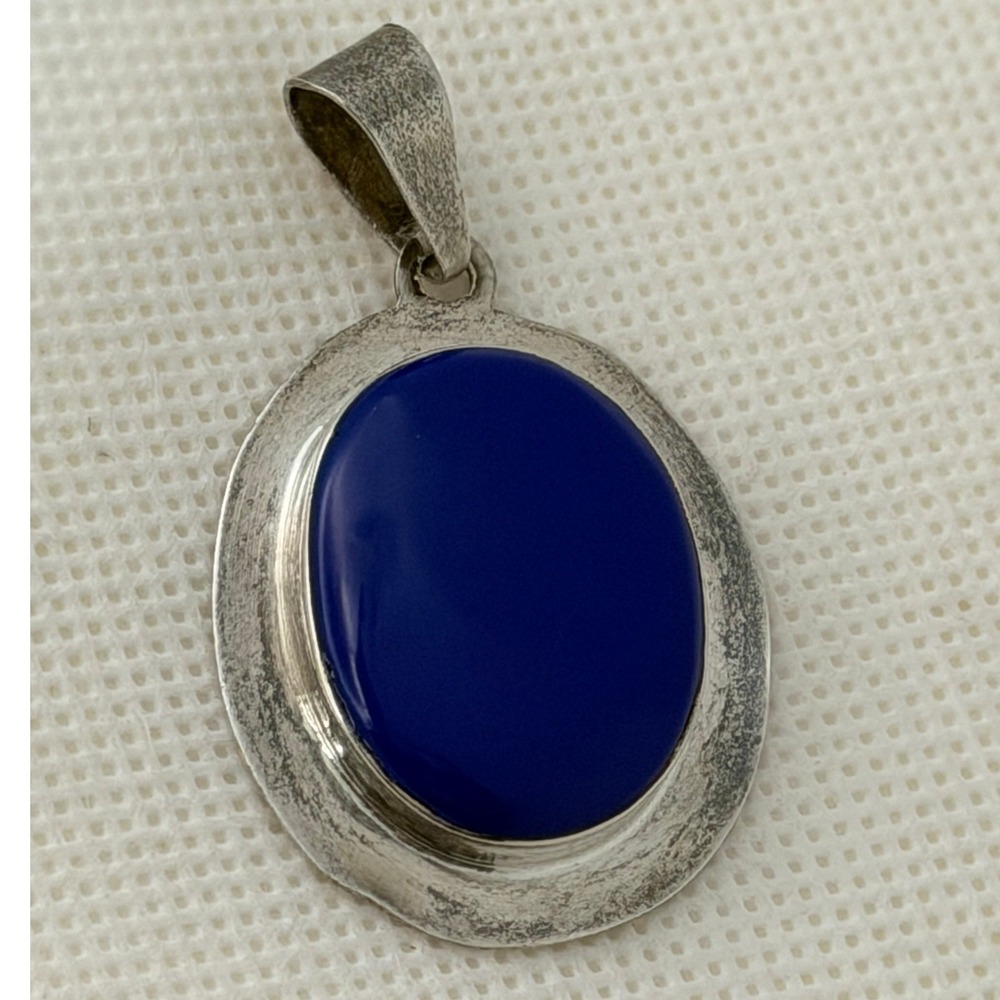 Mexico‎ Taxco Pendant 925 Sterling Silver Blue Oval Cabochon OS Excellent